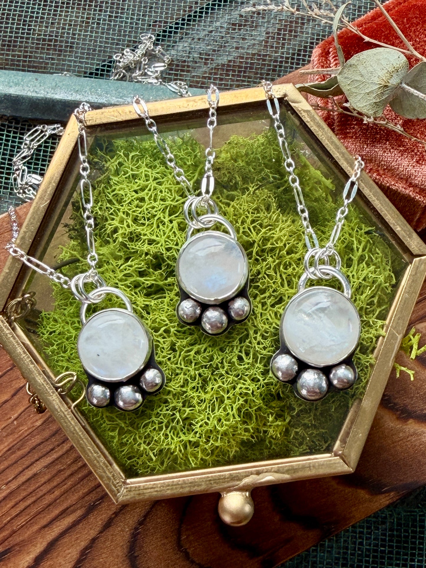 Rainbow Moonstone Necklace Sterling Silver