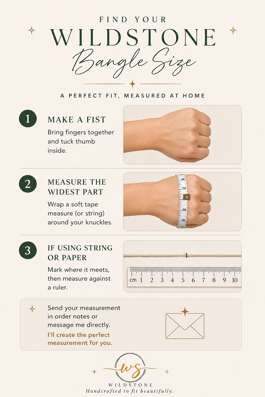 Bangle sizing guide showing how to measure knuckles for a proper fit